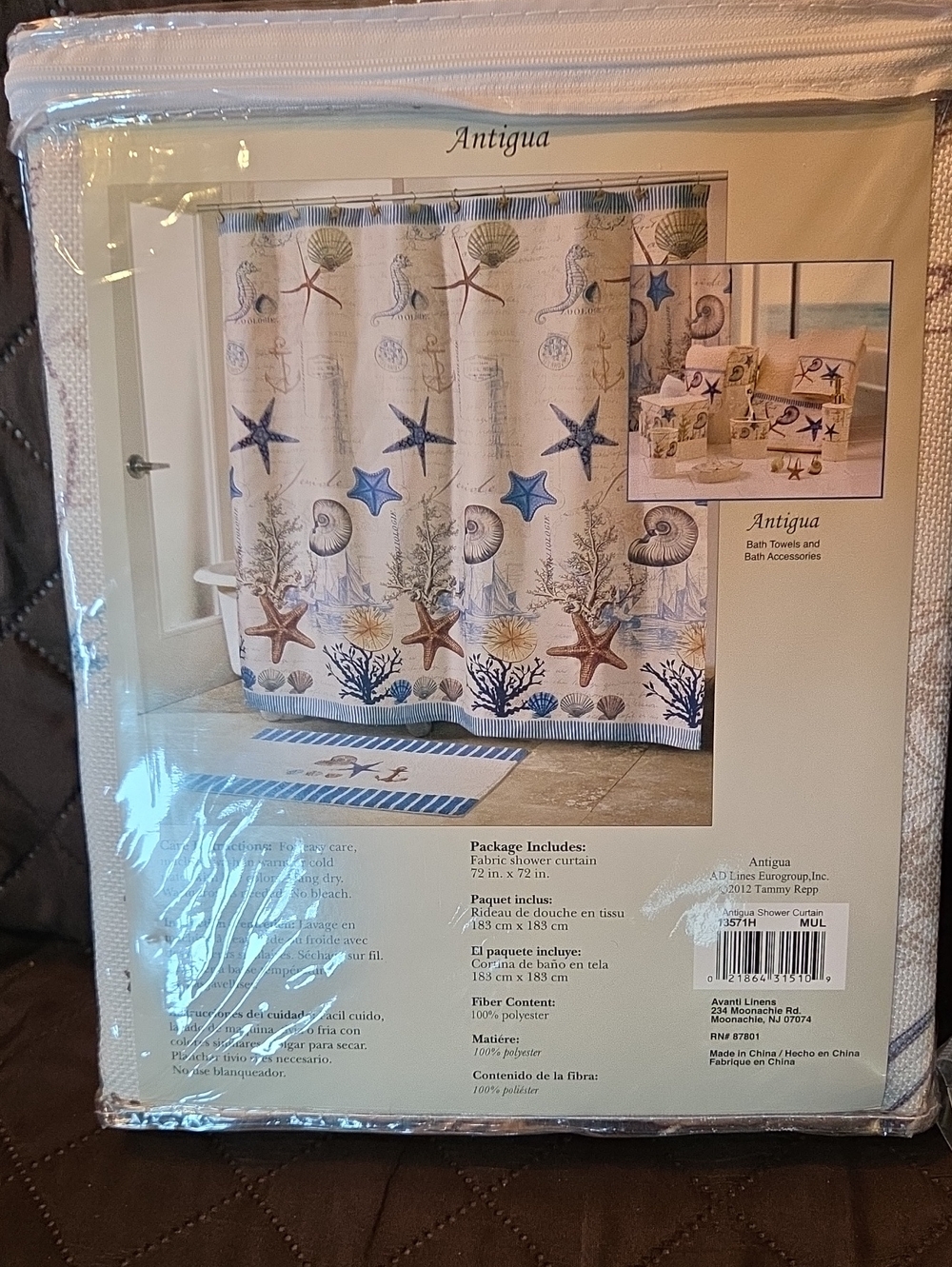 Avanti 'Antigua' Fabric Shower Curtain + Threshold Peva Liner - Picture 3 of 7